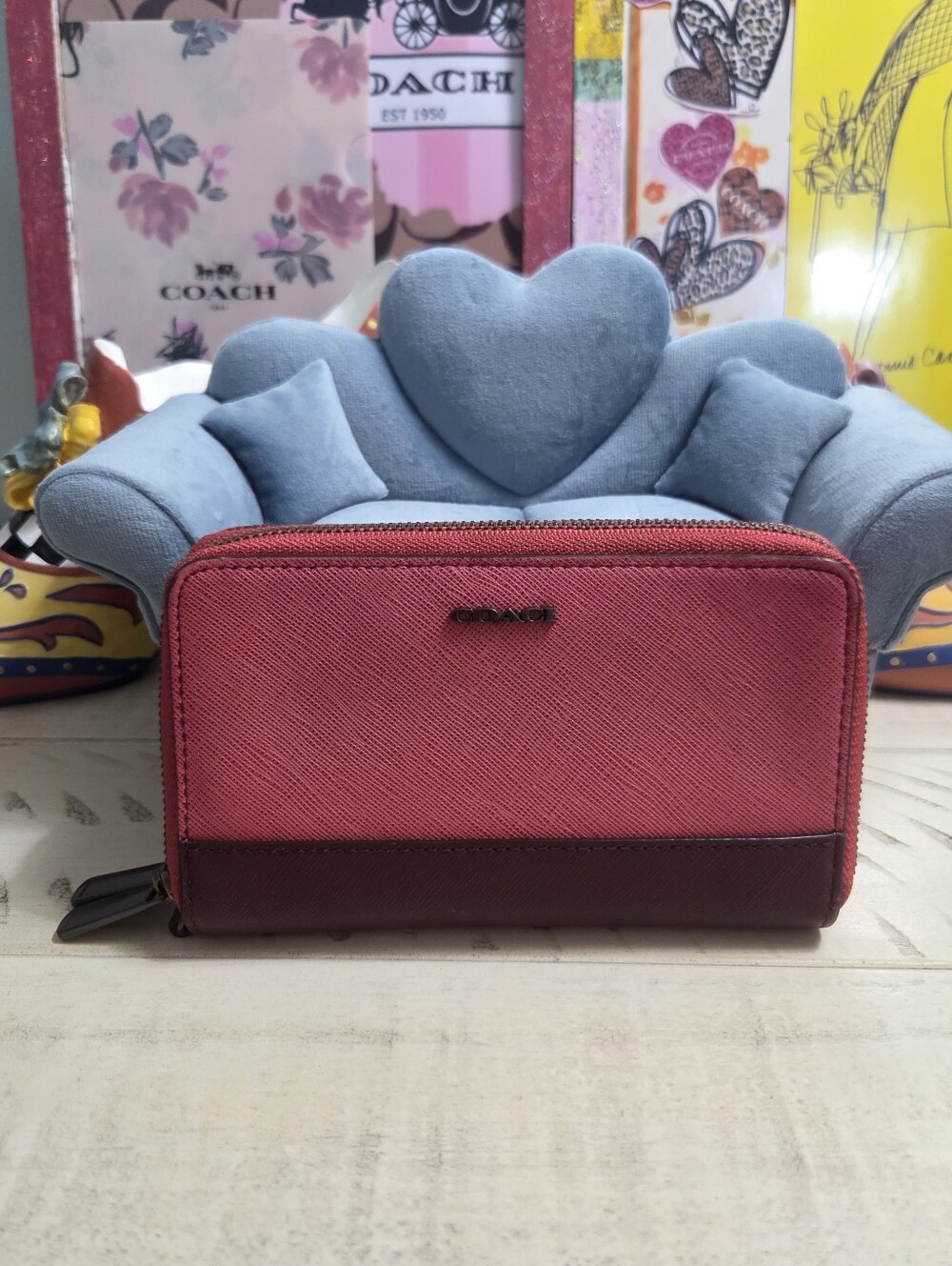 Coach Colorblock Crossgrain Leather Zip Around Wallet, EUC